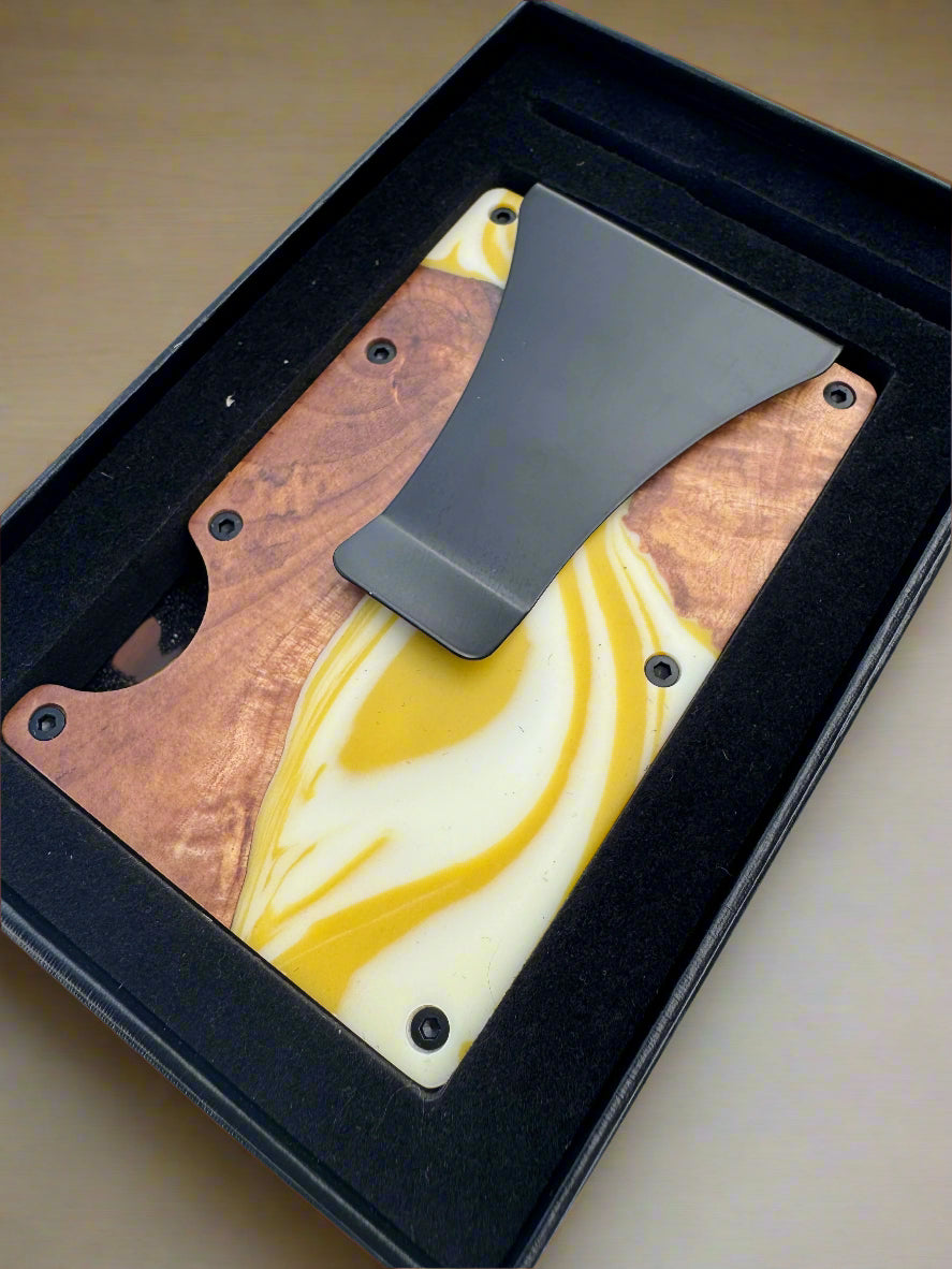 Wood & Resin RFID Wallet - White/Yellow