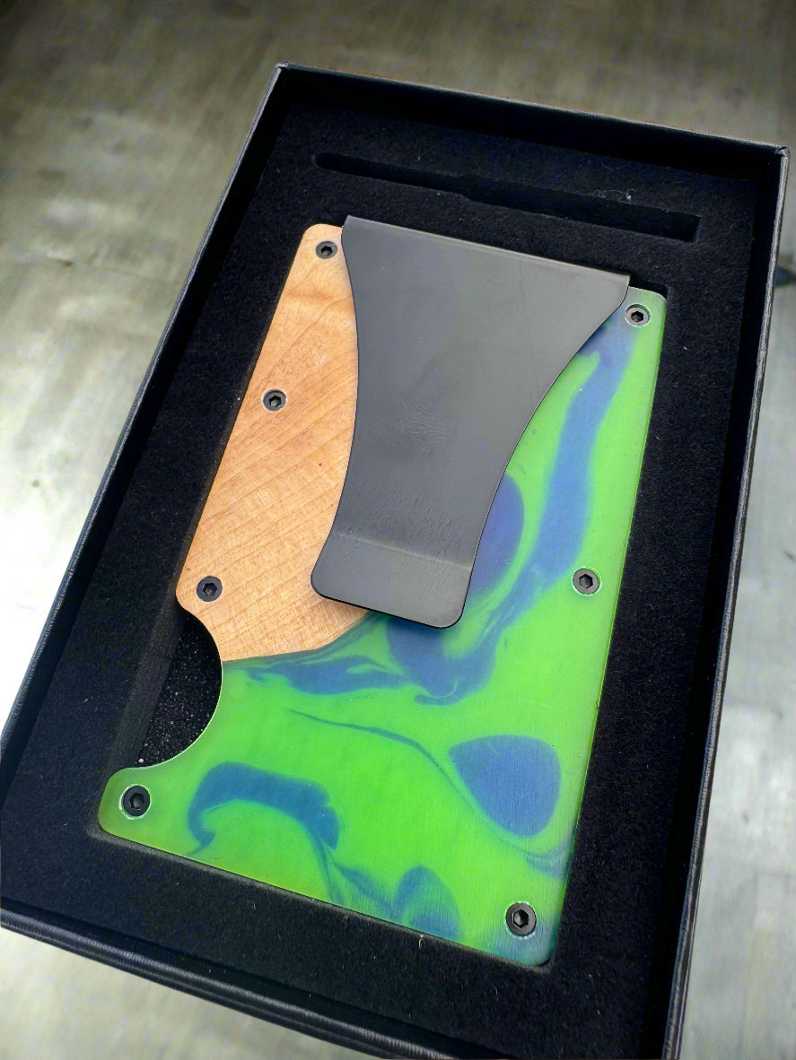 Wood & Resin RFID Wallet - Blue/Green