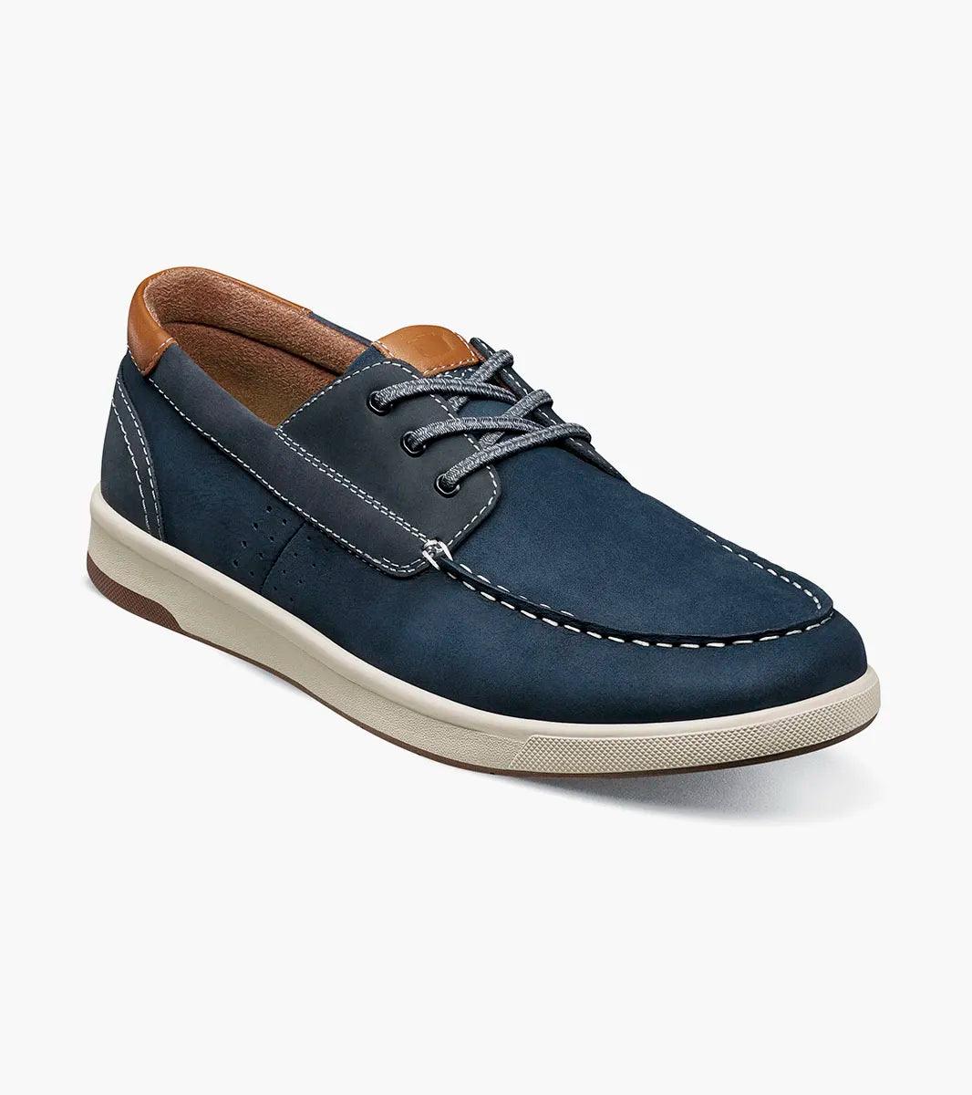 Florsheim CROSSOVER Elastic Lace Moc Toe Boat Shoe Navy Nubuck