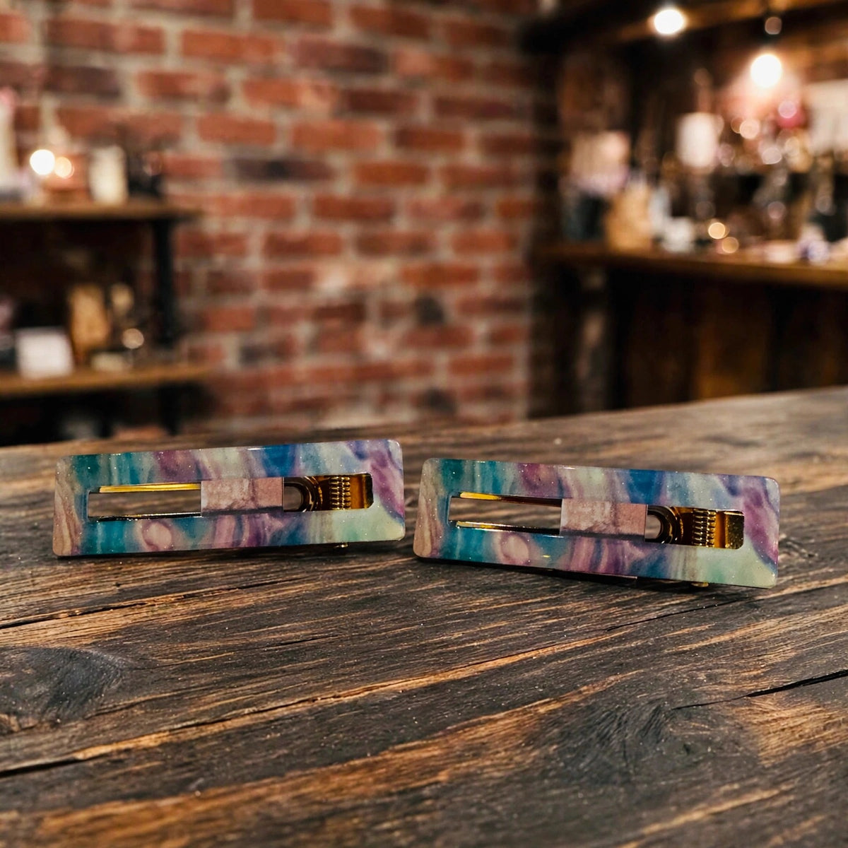 Blue Marble Hair Clip Set