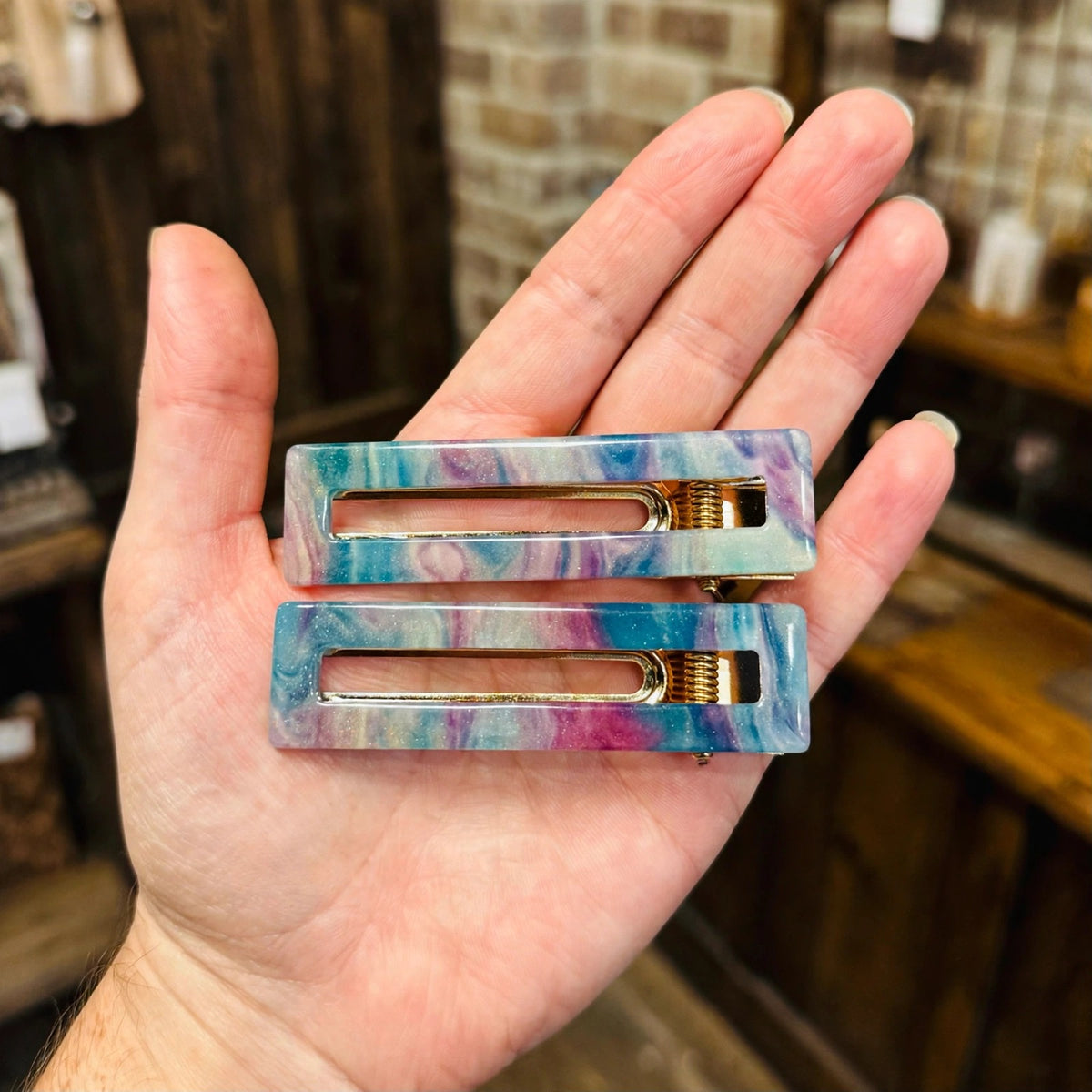 Blue Marble Hair Clip Set