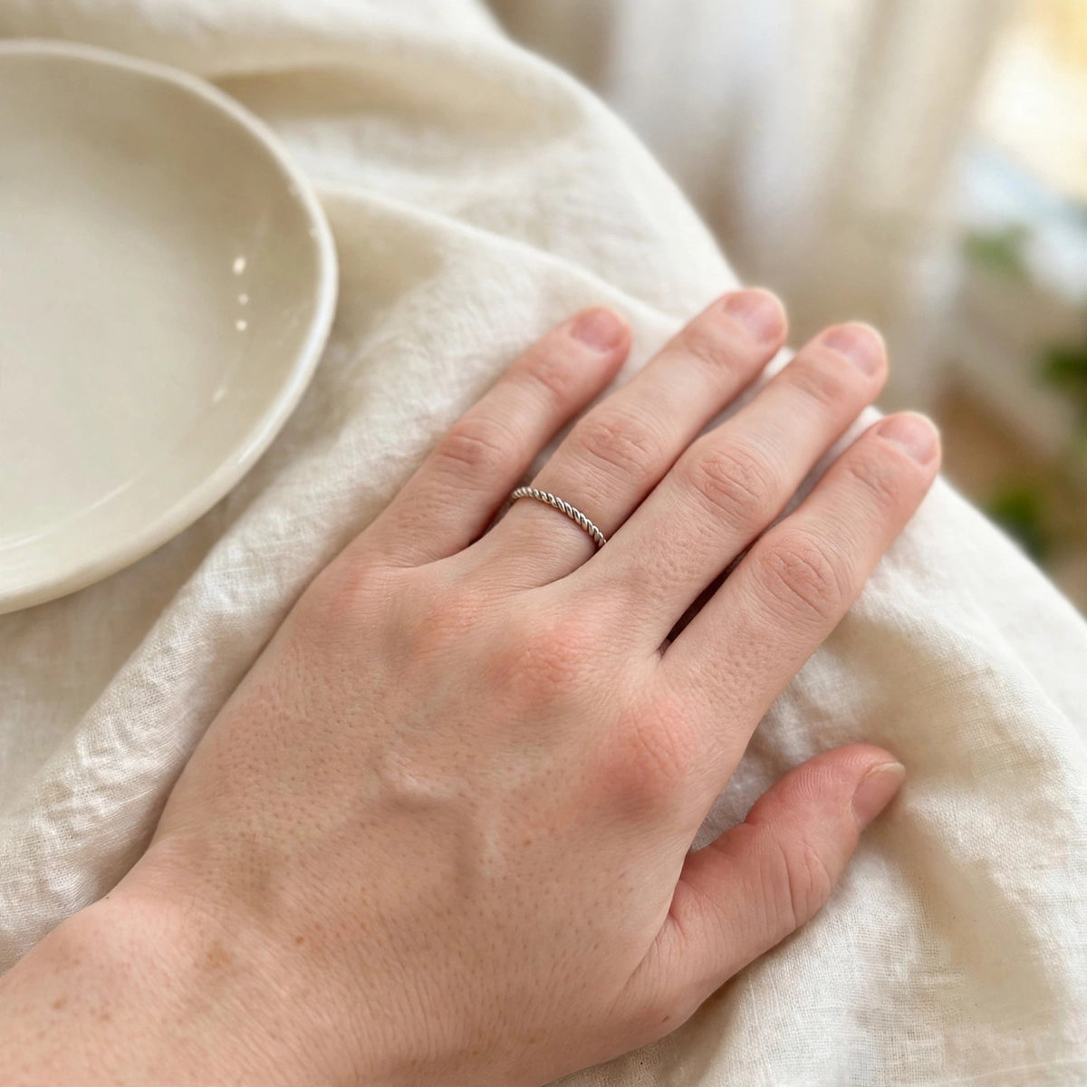 Braided Stacking Ring on hand