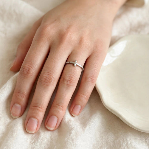 Petite Cross Ring on hand