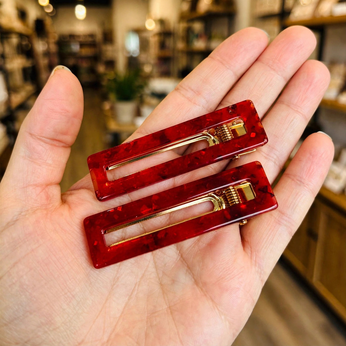 Red Tortoise Hair Clip Set