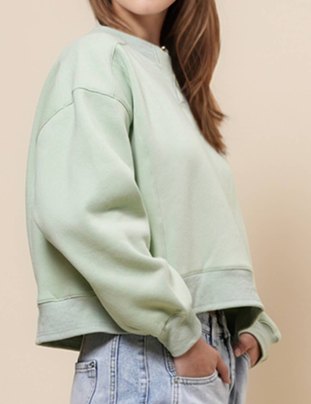Ladies Solid Color Cropped Pullover