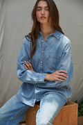 Woven Cotton Chambray Denim Button-Down Shirt, view 2