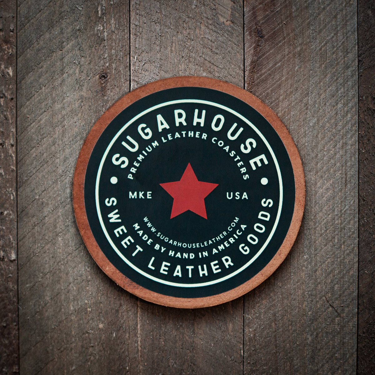 Premium Handcrafted Leather Coaster - American Flag, view 2