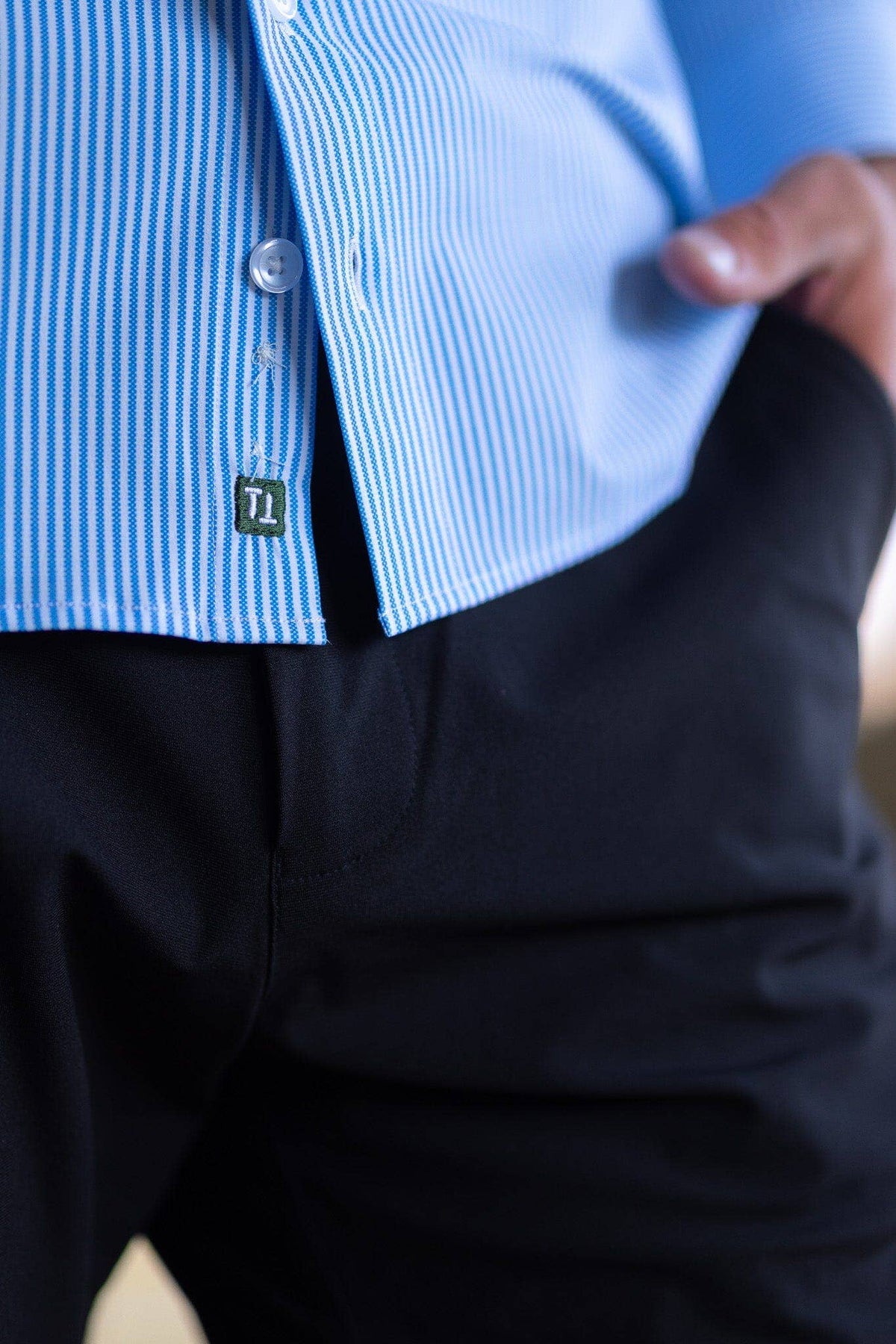 Hustle Sport Shirt - Long Sleeve - Light Blue Banker Stripe, view 8