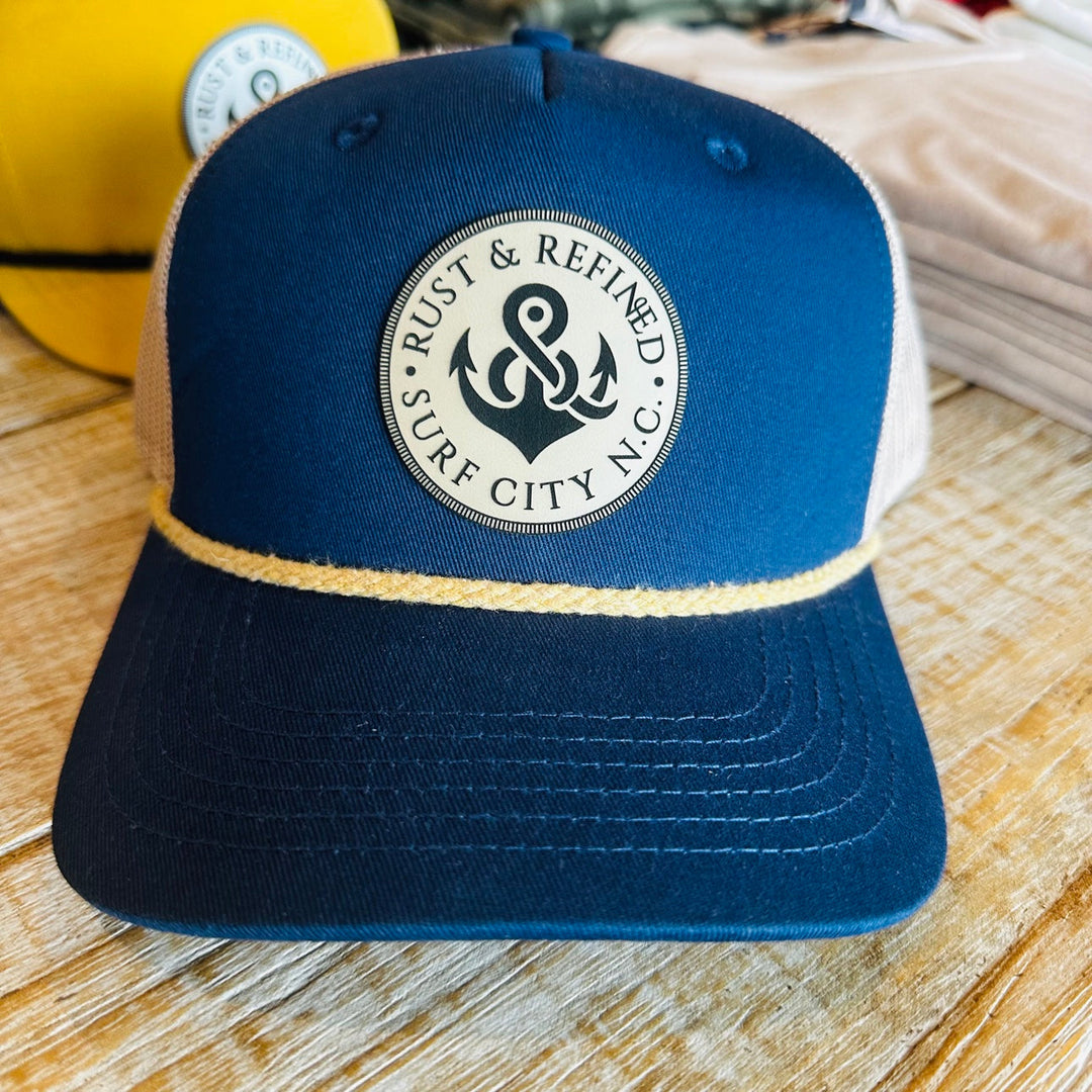 R&amp;R Logo Rope Trucker Hat - Navy/Tan