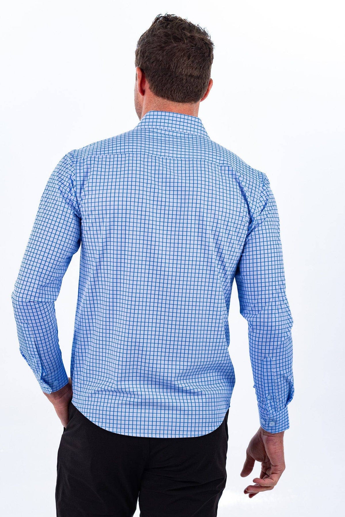 Hustle Sport Shirt - Long Sleeve - Double Blue Mini Grid, view 14