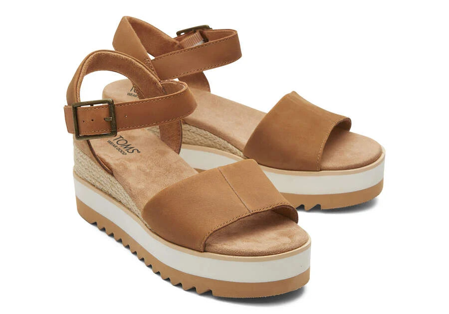 TOMS Diana Tan Leather Wedge Sandal