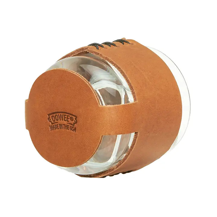 Oowee - Whiskey Leather 9oz Rocks Sleeve and Glass Set of 2