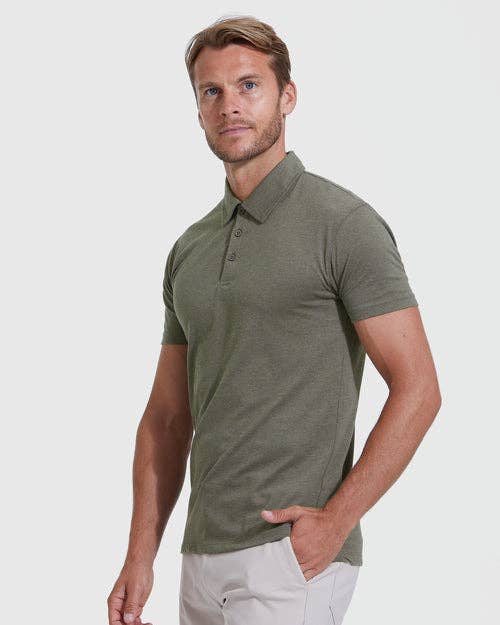 Short Sleeve Shirt | Polo | Heather Military Green, view 4