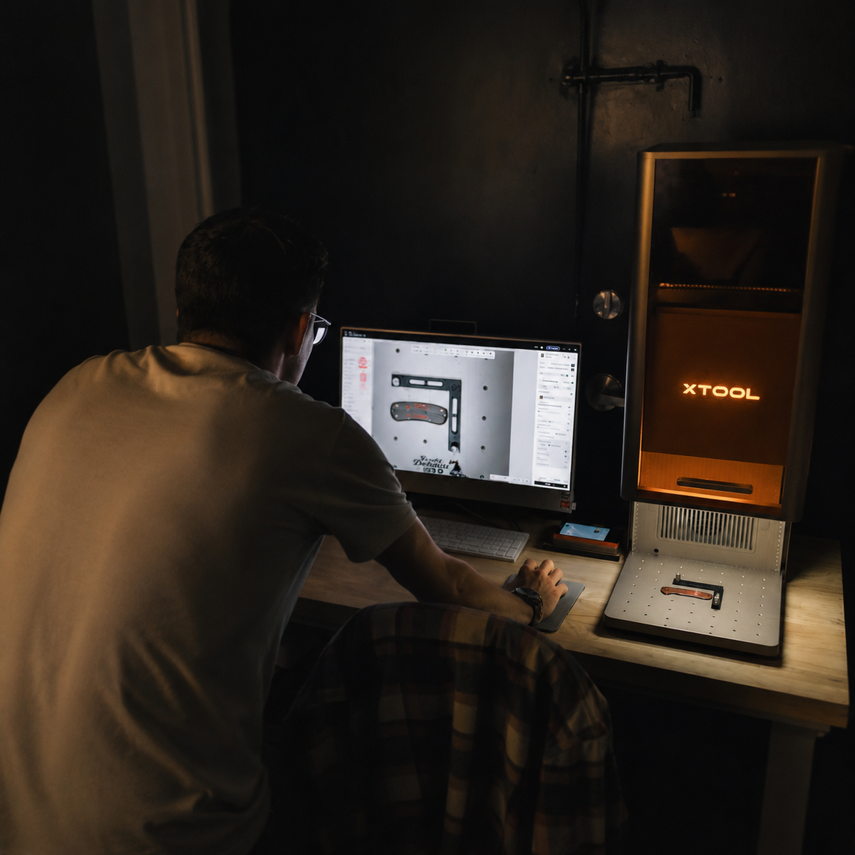 Laser engraving a custom item in the shop