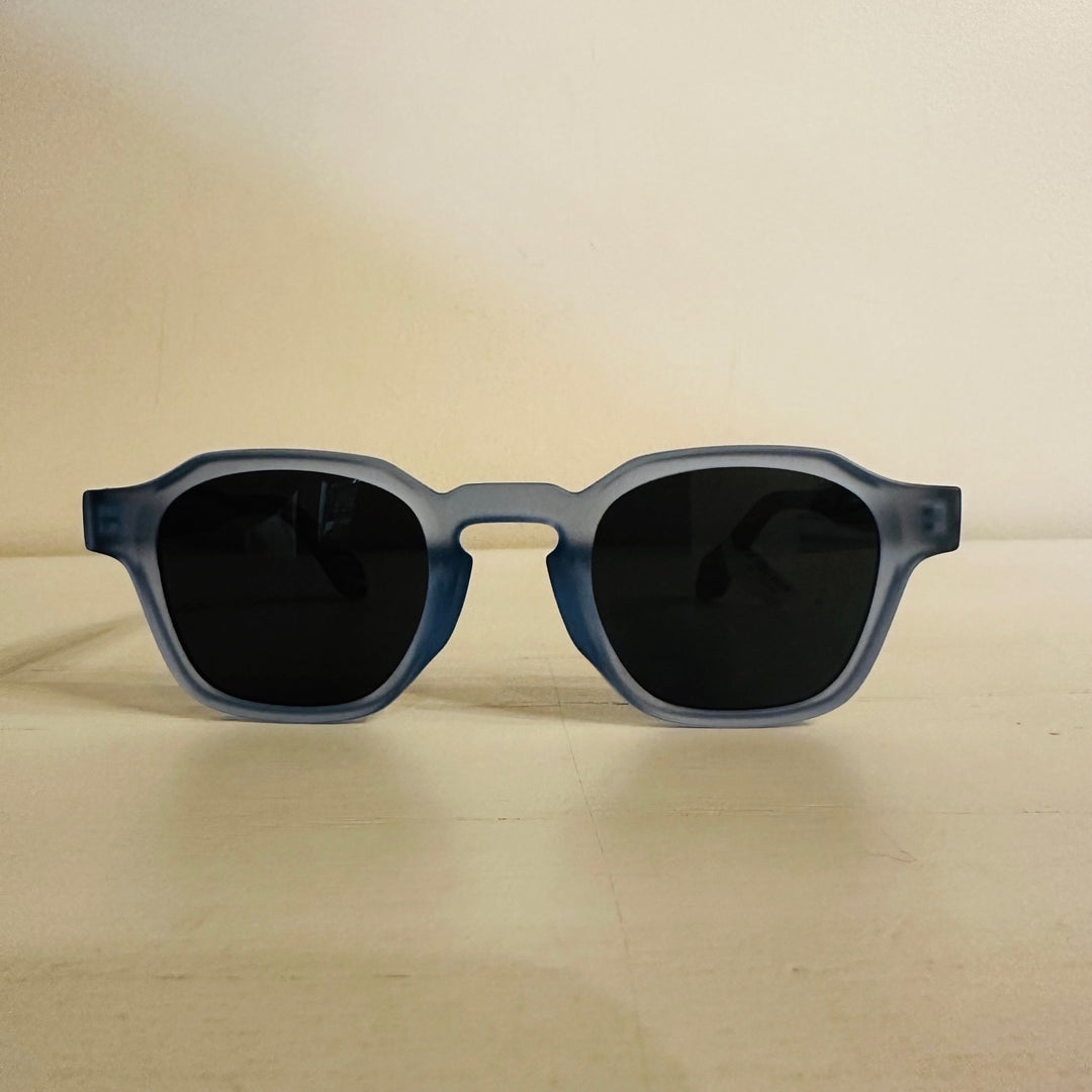 Blue frame wooden sunglasses front view