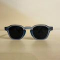 Blue frame wooden sunglasses front view