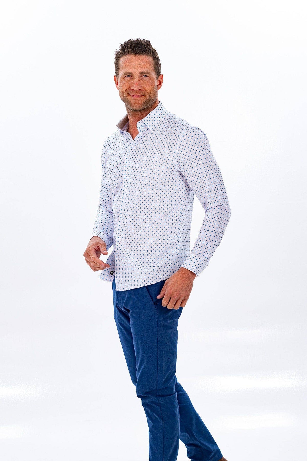 Hustle Sport Shirt - Long Sleeve - White Cobalt Diamond, view 10