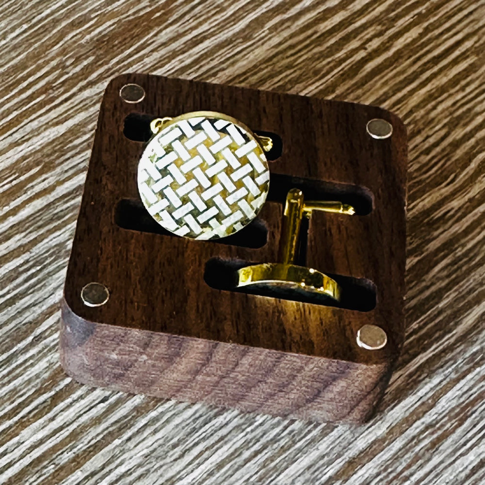 Gold Basketweave Cufflinks Closeup