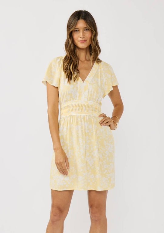 Soft Floral Pleated Waist Flutter Dress