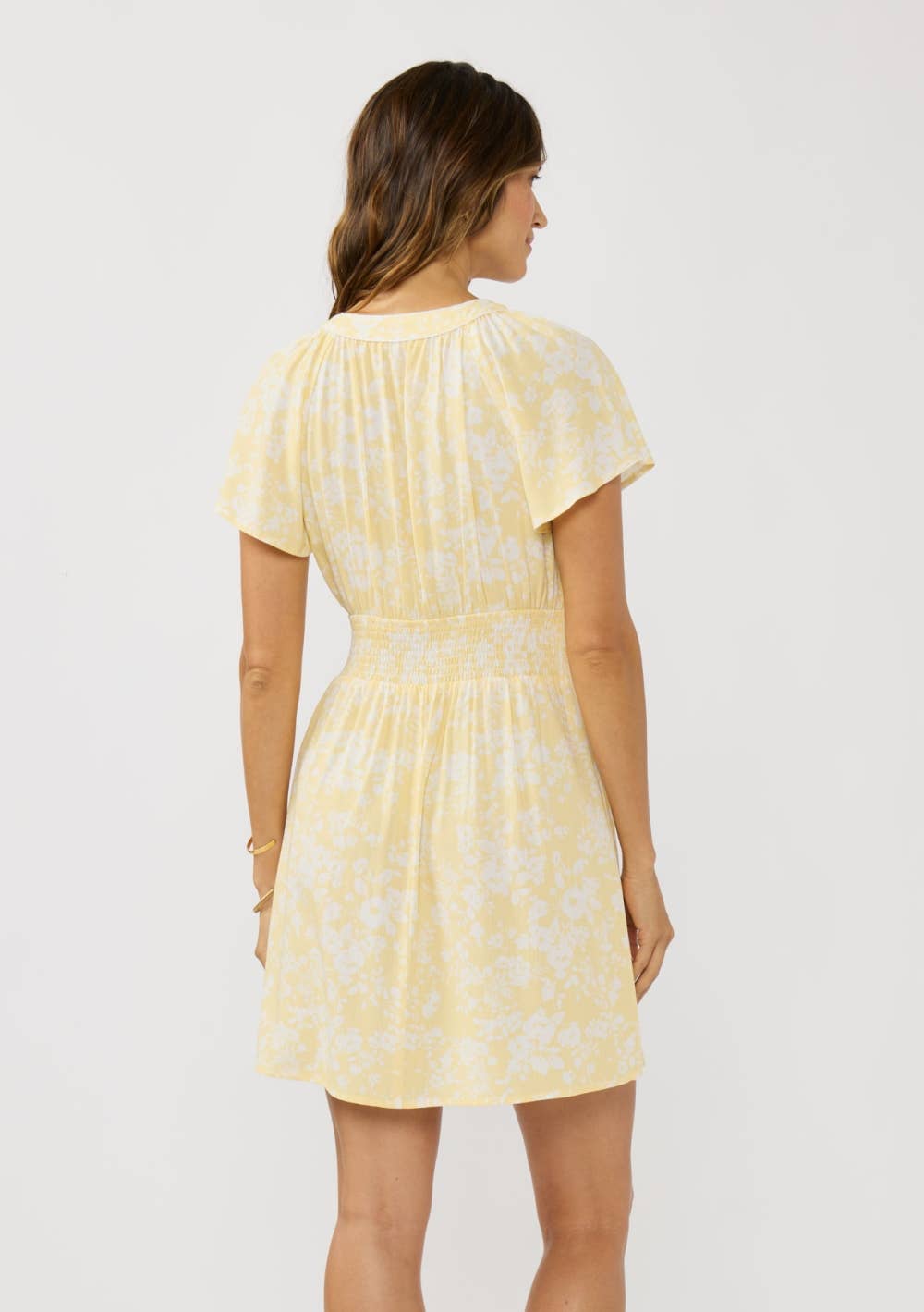 Soft Floral Pleated Waist Flutter Dress