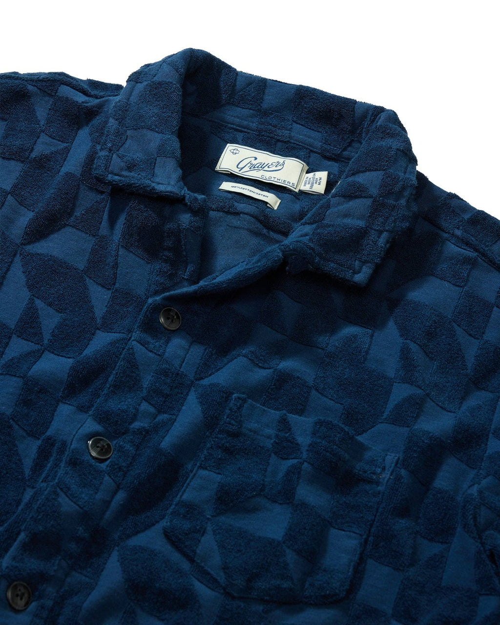 Lalo Terry Jacquard Camp Shirt - Navy, view 2