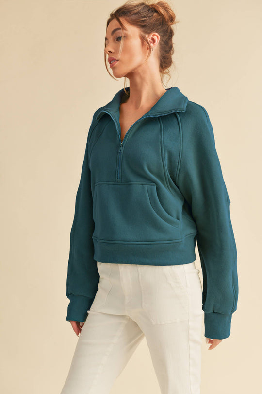 AEMI + CO - Dove Funnel Neck Half Zip Pullover Teal