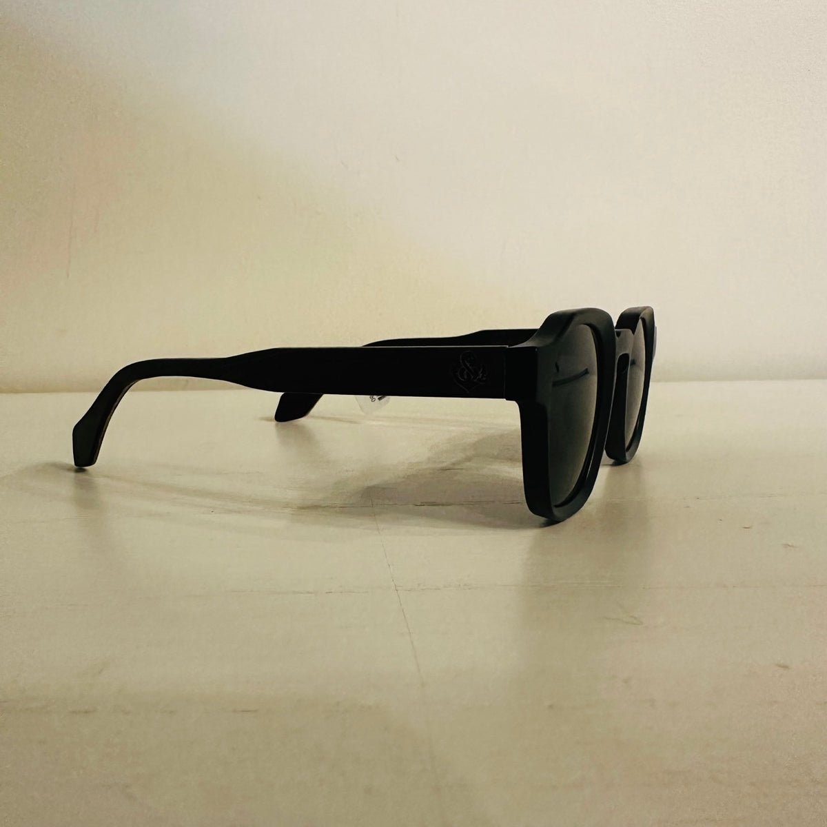 Black frame wooden sunglasses side view