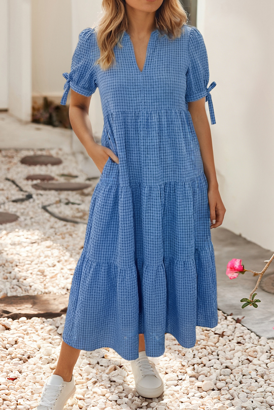 Bow Sleeve Gingham Midi Dress, view 4