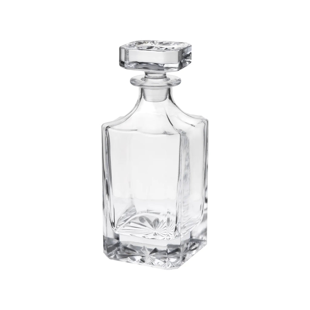 Square glass decanter with crystal stopper, blank and ready for engraving