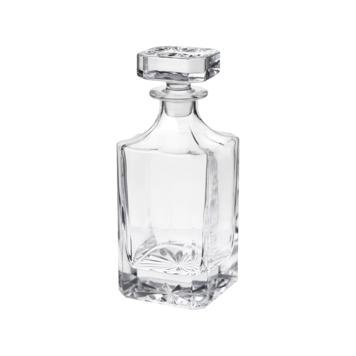 Square glass decanter with crystal stopper, blank and ready for engraving