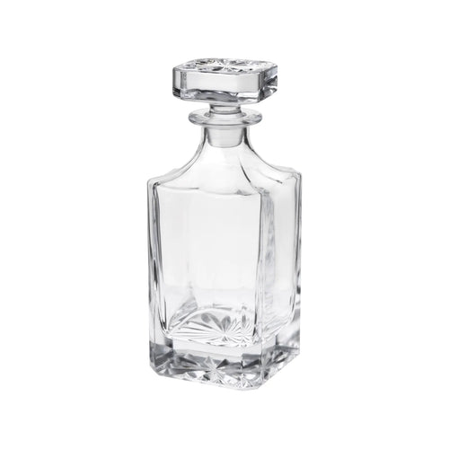 Square glass decanter with crystal stopper, blank and ready for engraving