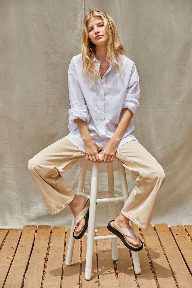 Woven Cotton Button Down Collar Neck Shirt