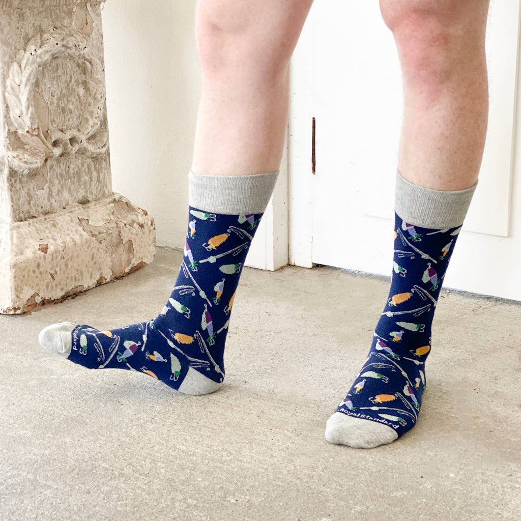 Men's Hook Line And Sinker Socks Navy/Gray/Orange/Blue One Size