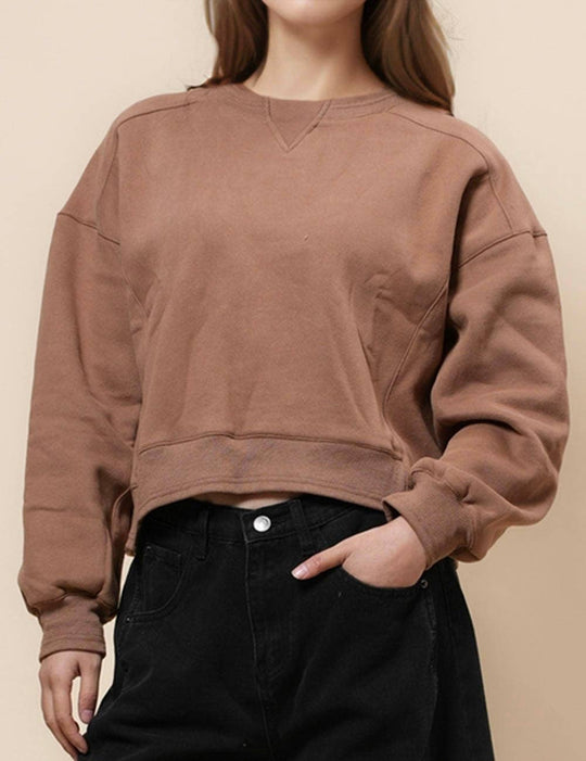 Ladies Solid Color Cropped Pullover
