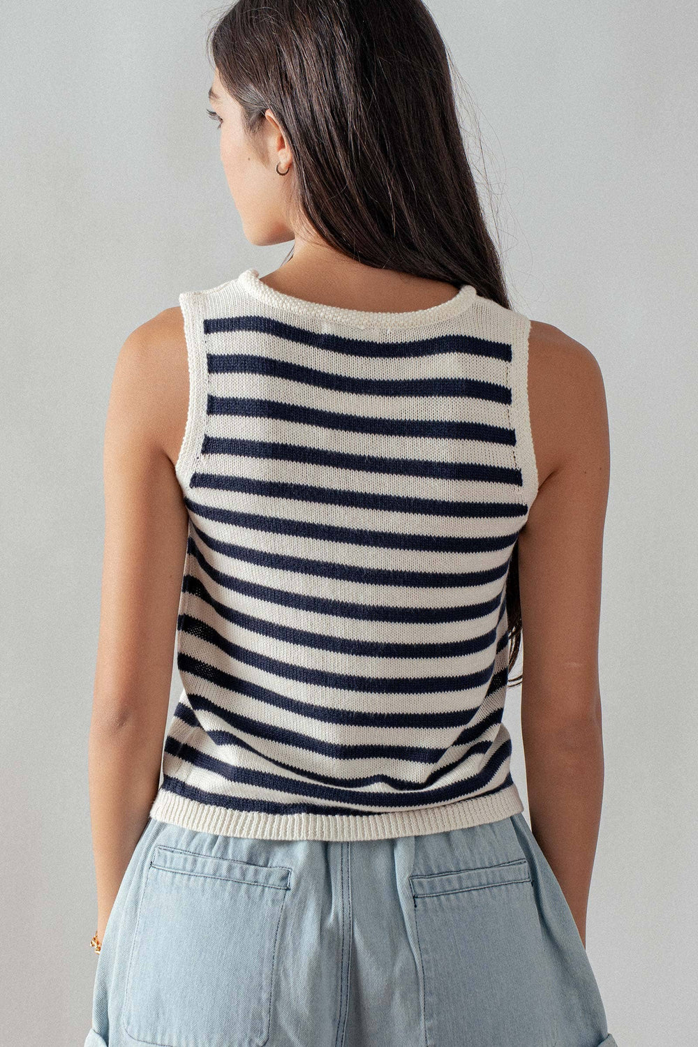 Classic Nautical Stripes Ribbed Knit Top