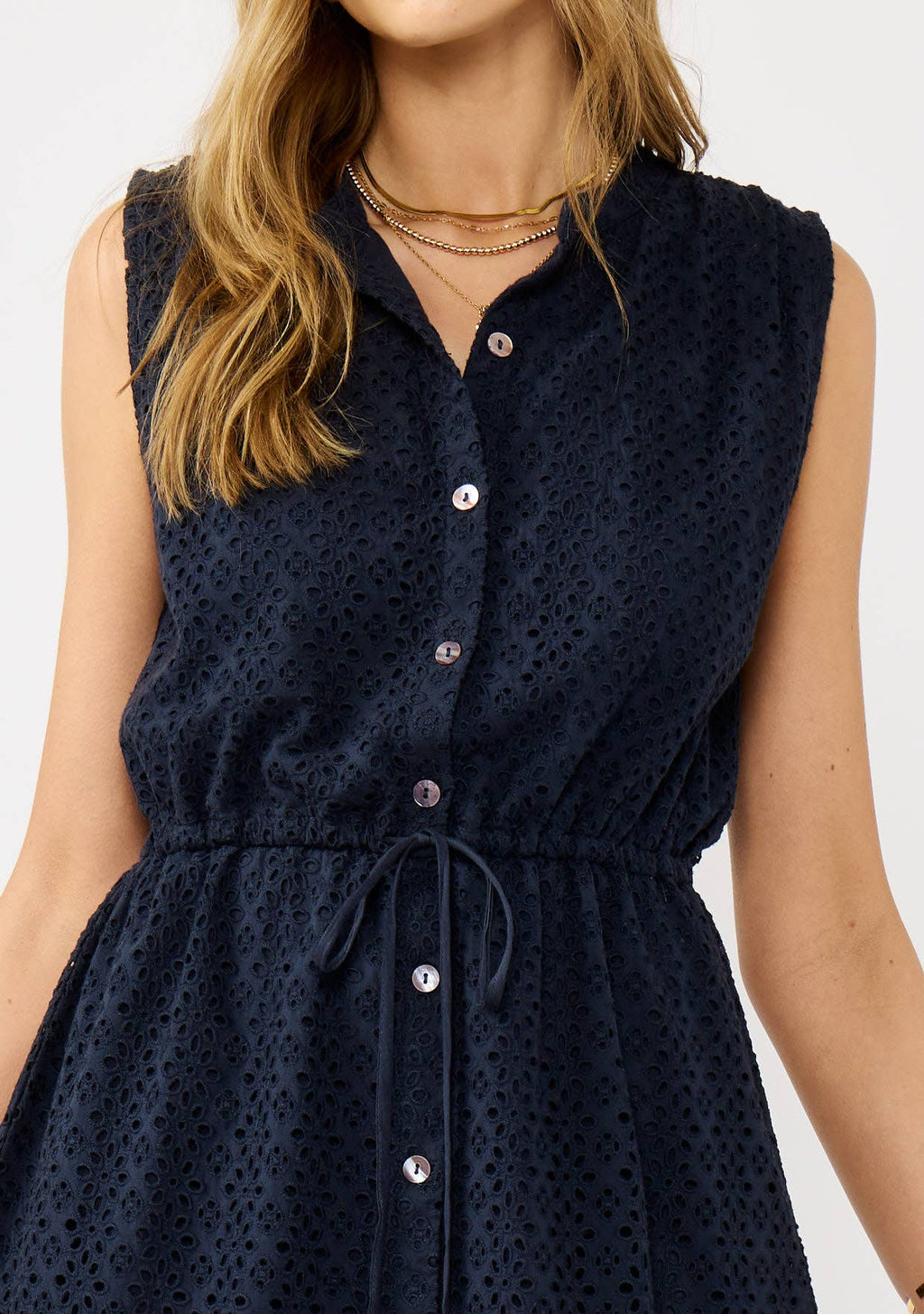 Floral Eyelet Button-Down Dress, view 4