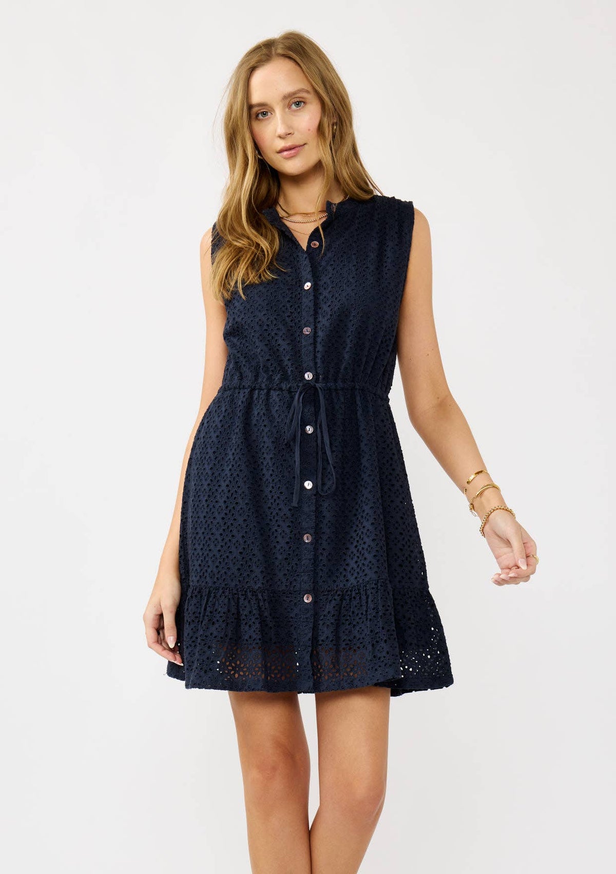 Floral Eyelet Button-Down Dress