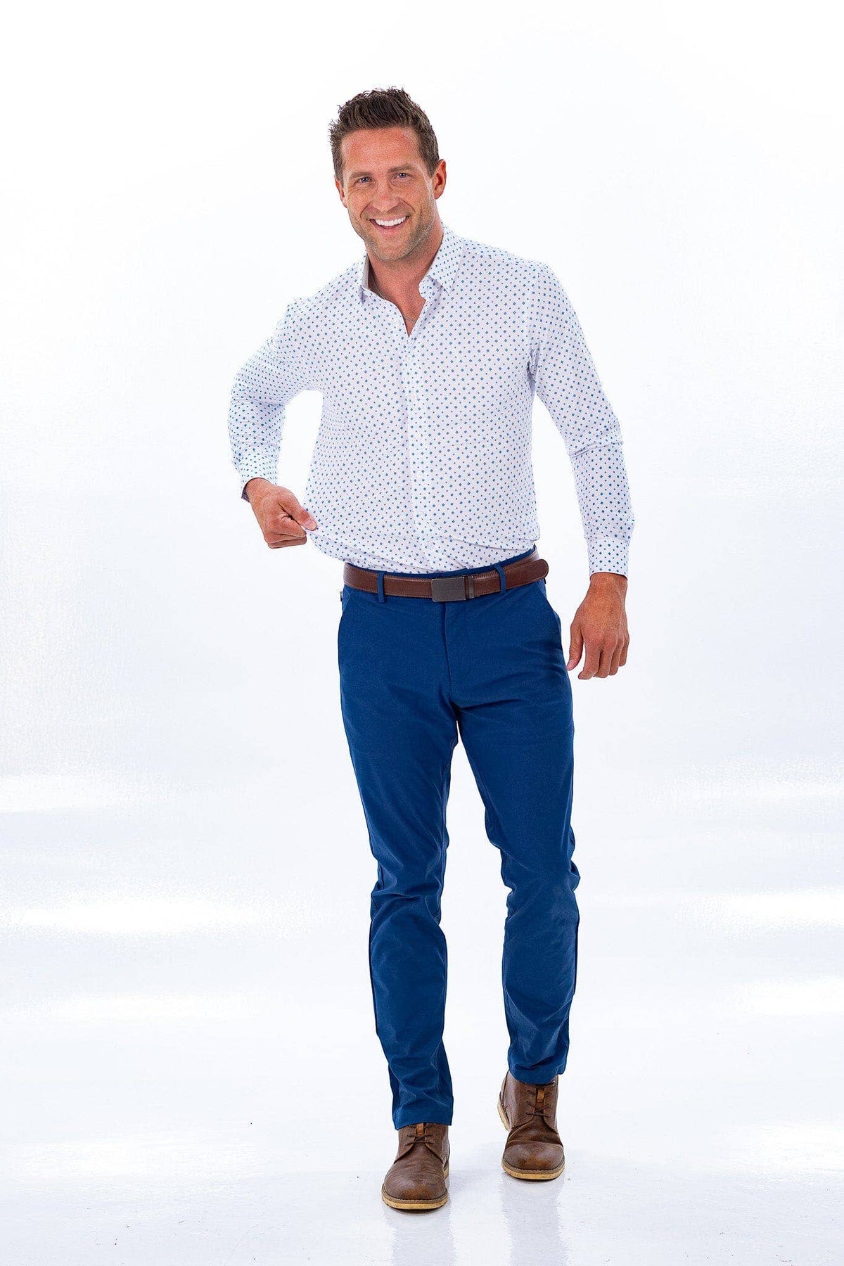 Hustle Sport Shirt - Long Sleeve - White Cobalt Diamond, view 8