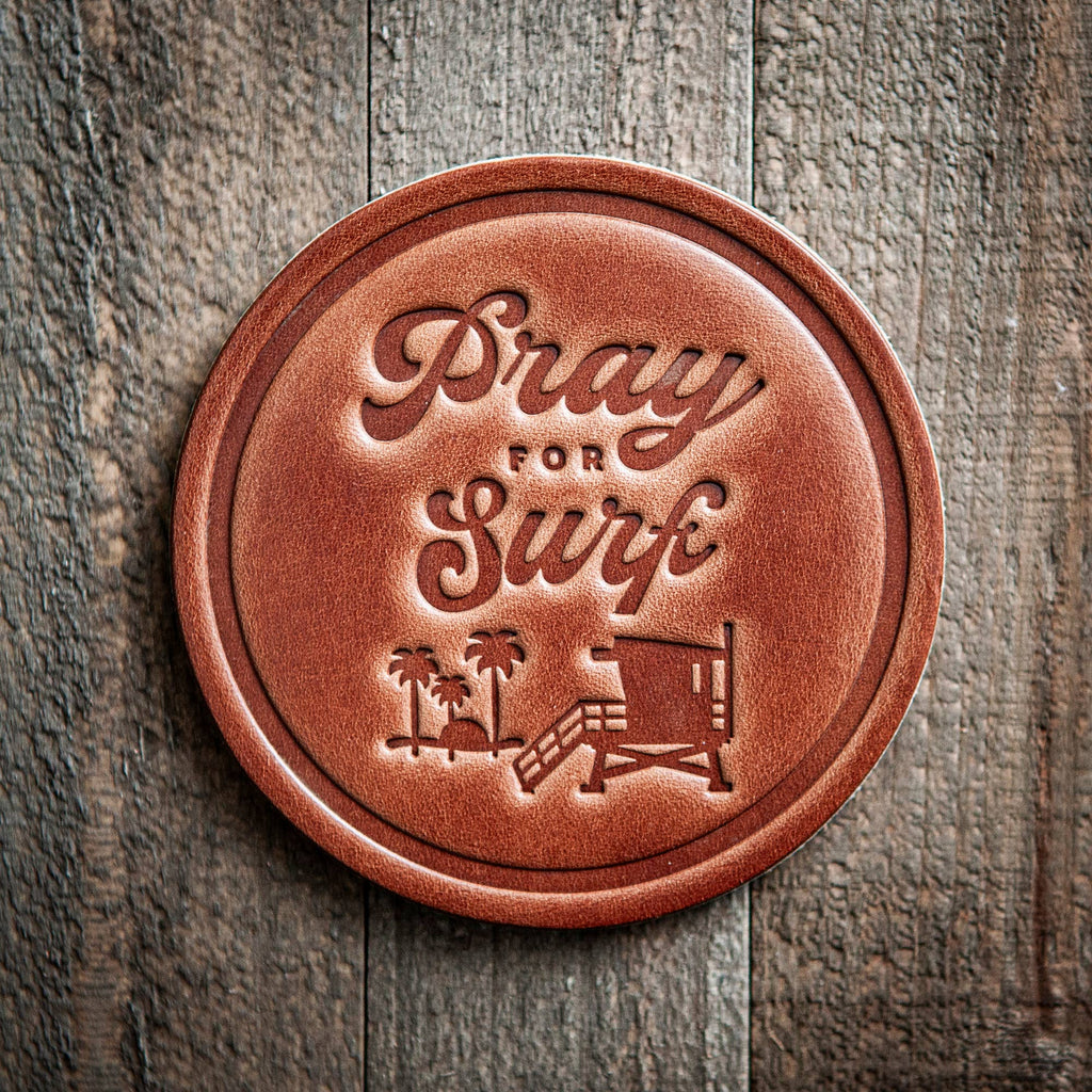 Pray For Surf Leather Coaster