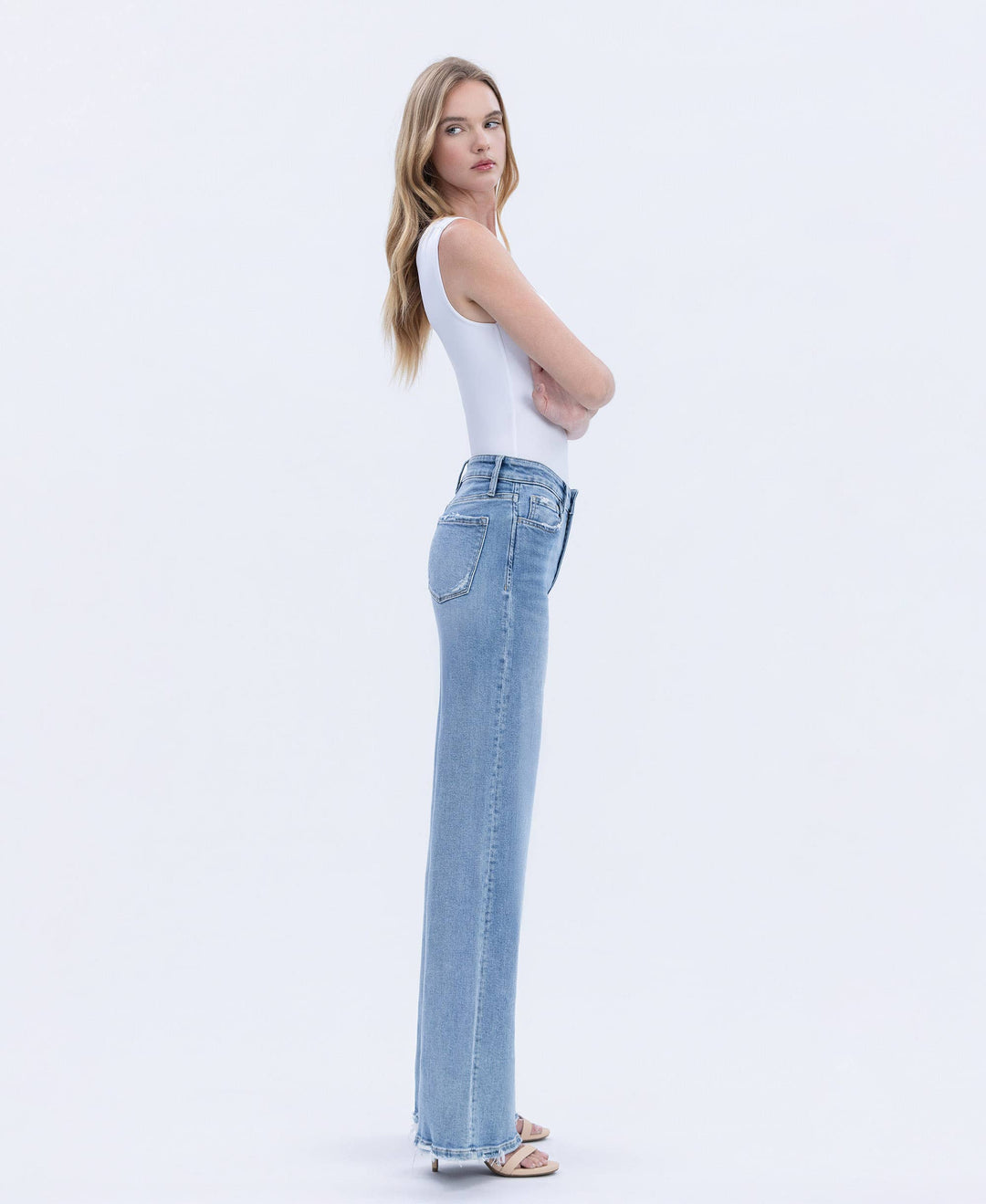 High Rise Full Length Wide Jeans
