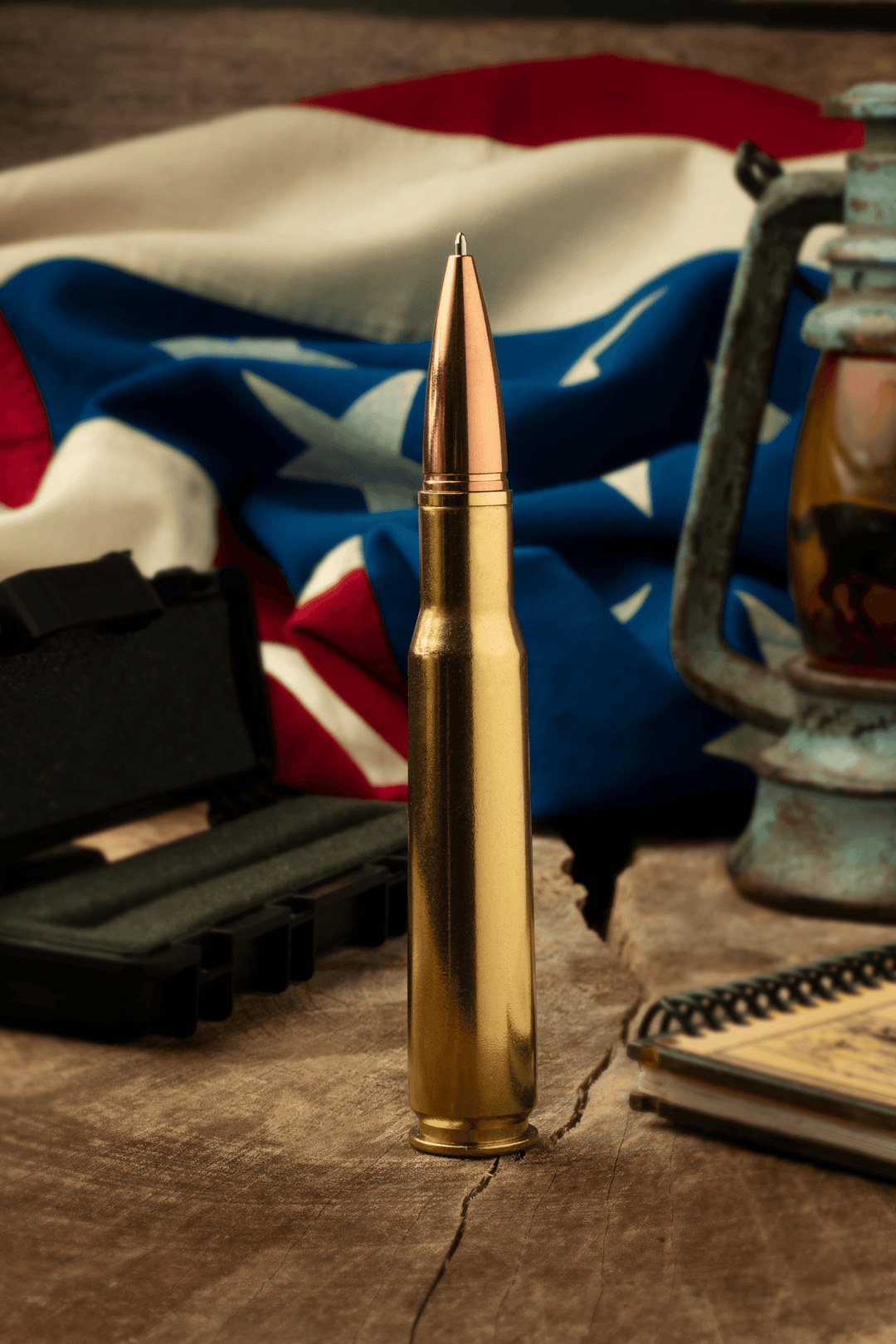 50 BMG Real Brass Casing Refillable Twist Pen - Rust & Refined