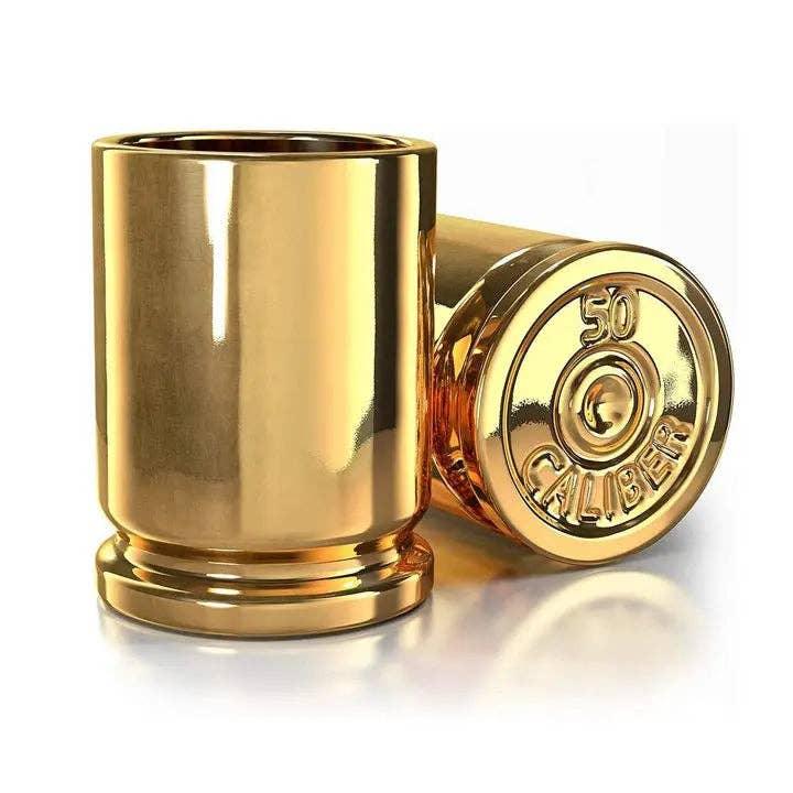 50 Caliber Brass Ceramic Shot Glasses - Set of 2 - Rust & Refined