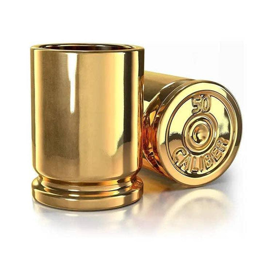 50 Caliber Brass Ceramic Shot Glasses - Set of 2 - Rust & Refined