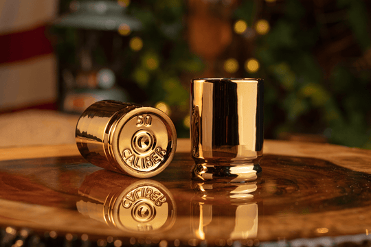 50 Caliber Brass Ceramic Shot Glasses - Set of 2 - Rust & Refined