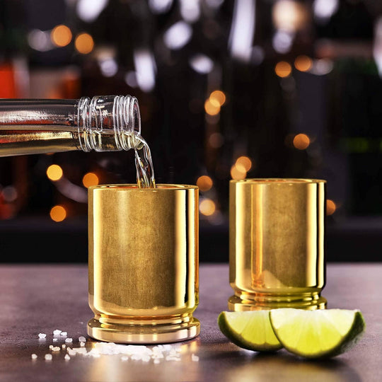 50 Caliber Brass Ceramic Shot Glasses - Set of 2 - Rust & Refined