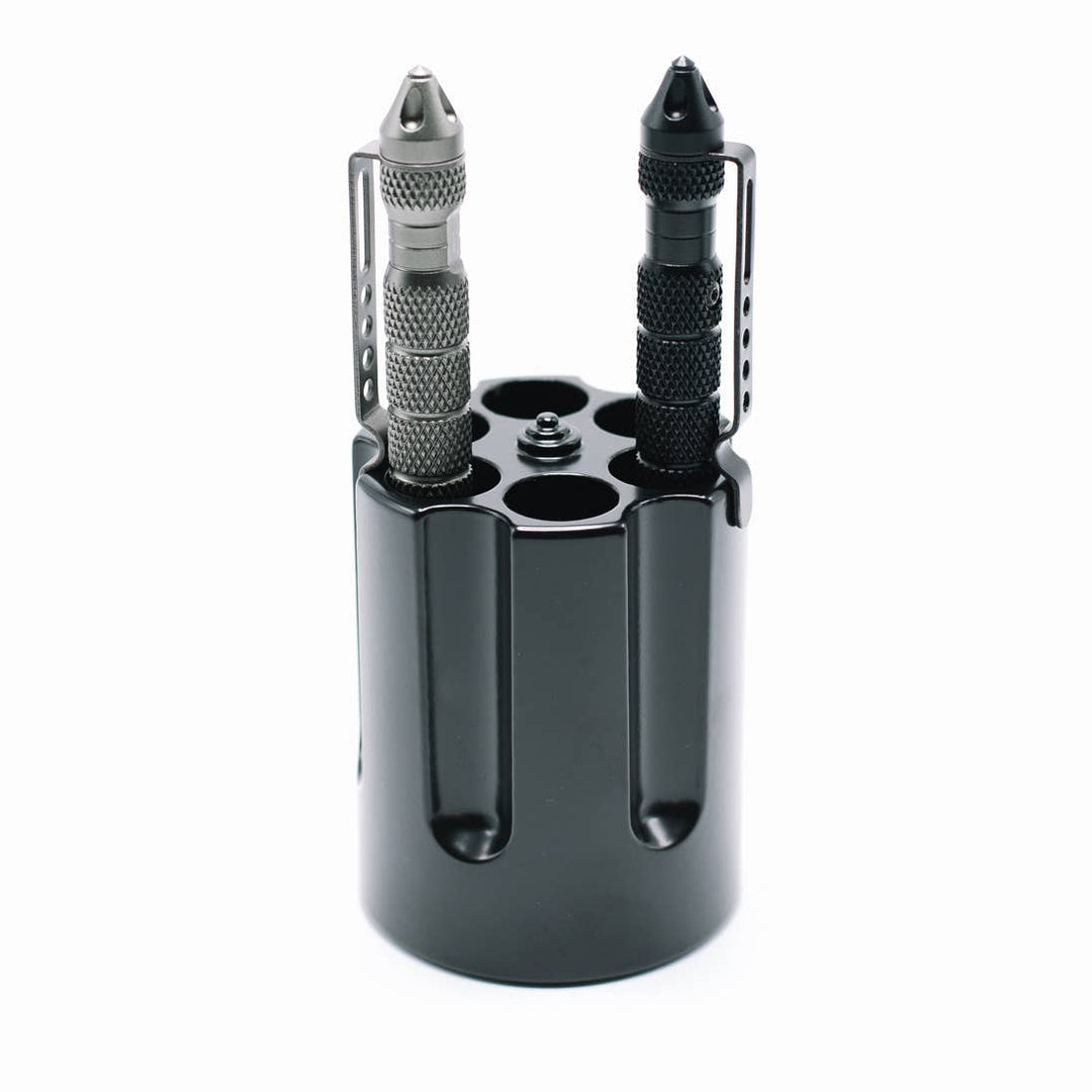 Revolver Cylinder Pen Holder, Black Aluminum