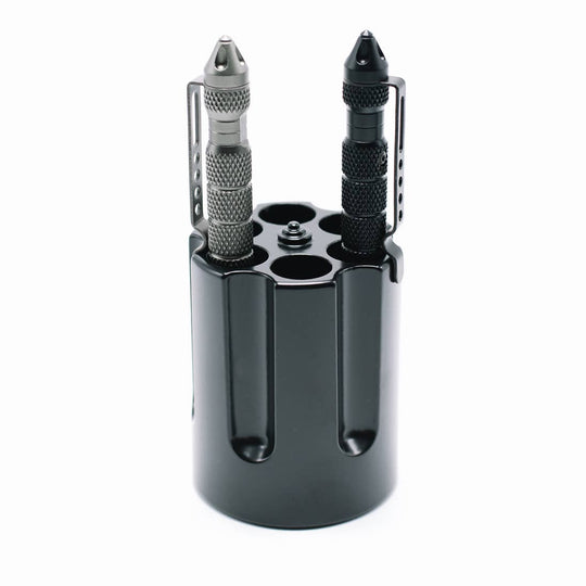 Revolver Cylinder Pen Holder, Black Aluminum