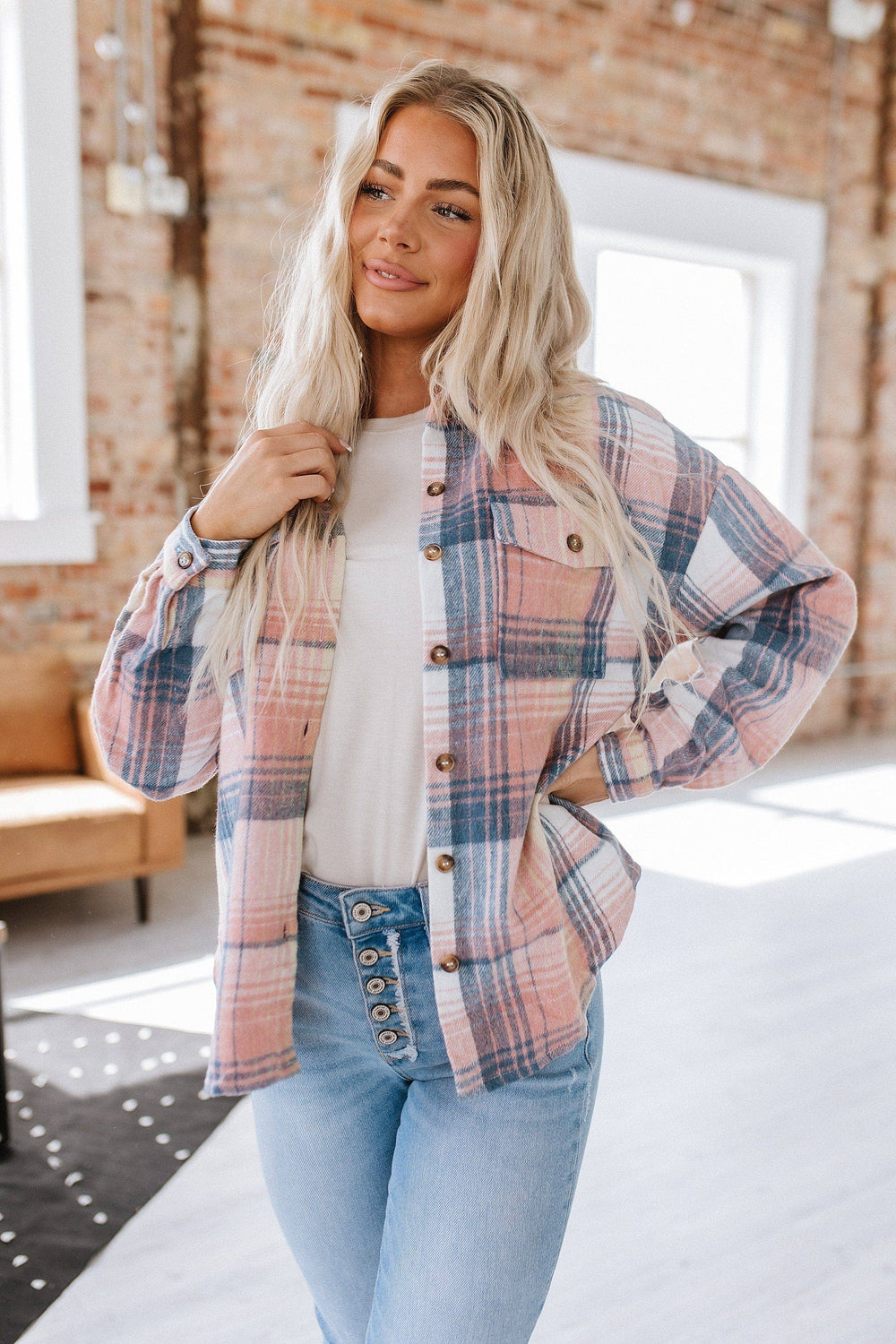 Liam & Company - Kelsea Plaid Shacket | Pink