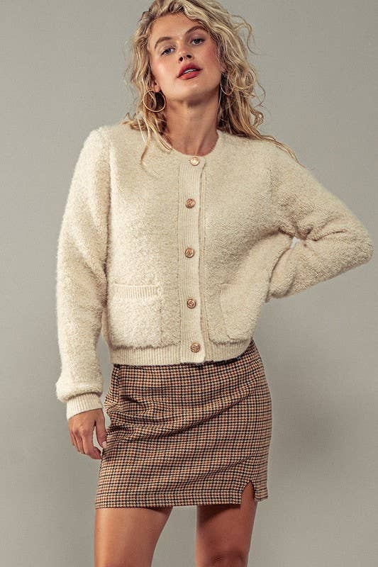 Houndstooth Checkered Mini Skirt with Elegant Slit