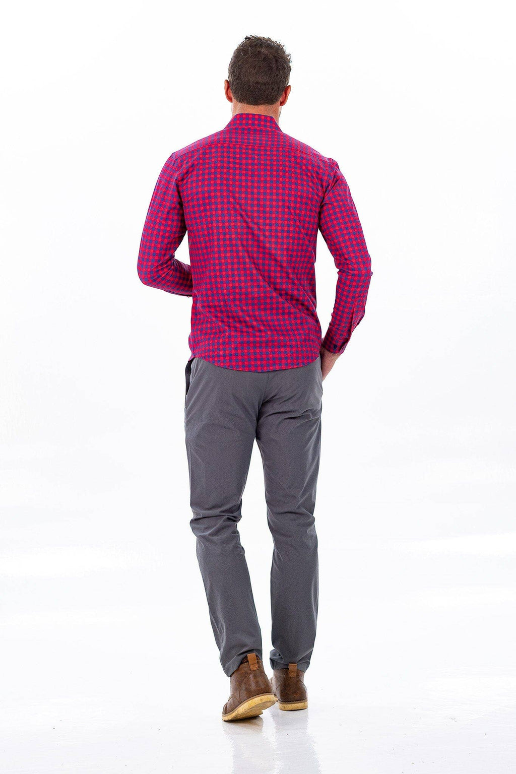Hustle Sport Shirt - Long Sleeve - Red Navy Gingham, view 15